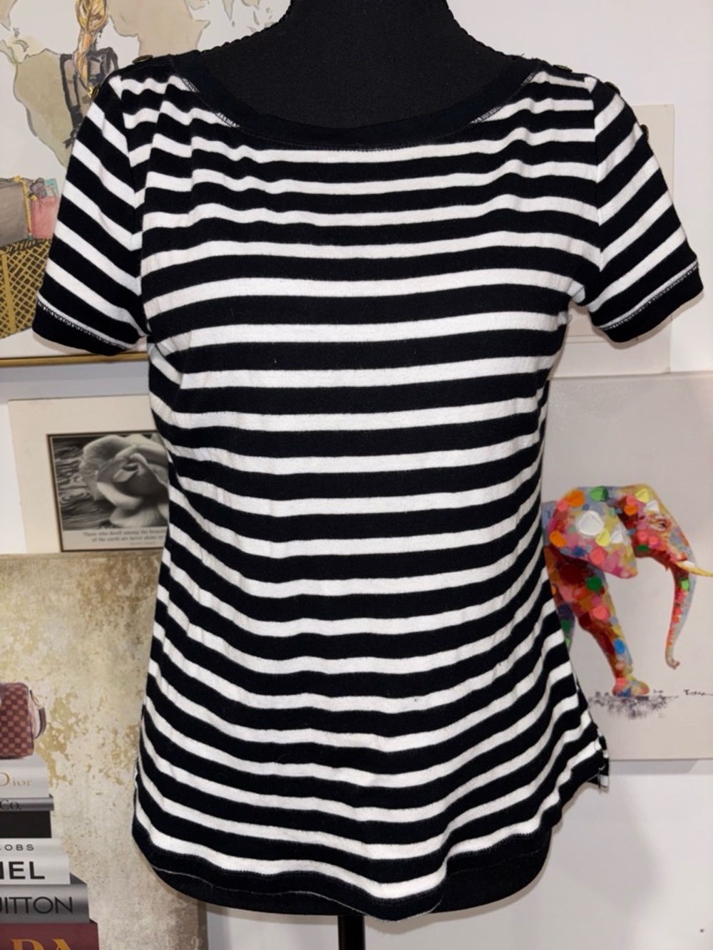 Ralph Lauren Black and White Striped Short-Sleeve Top